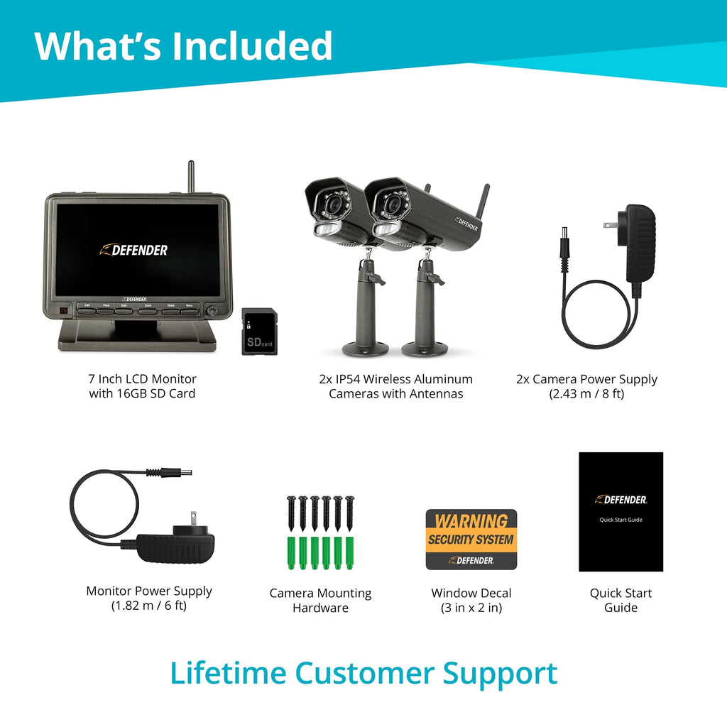 Security Camera System with 7 Display Monitor and 2 Night Vision Cameras, 32GB SD Card Recording A27109