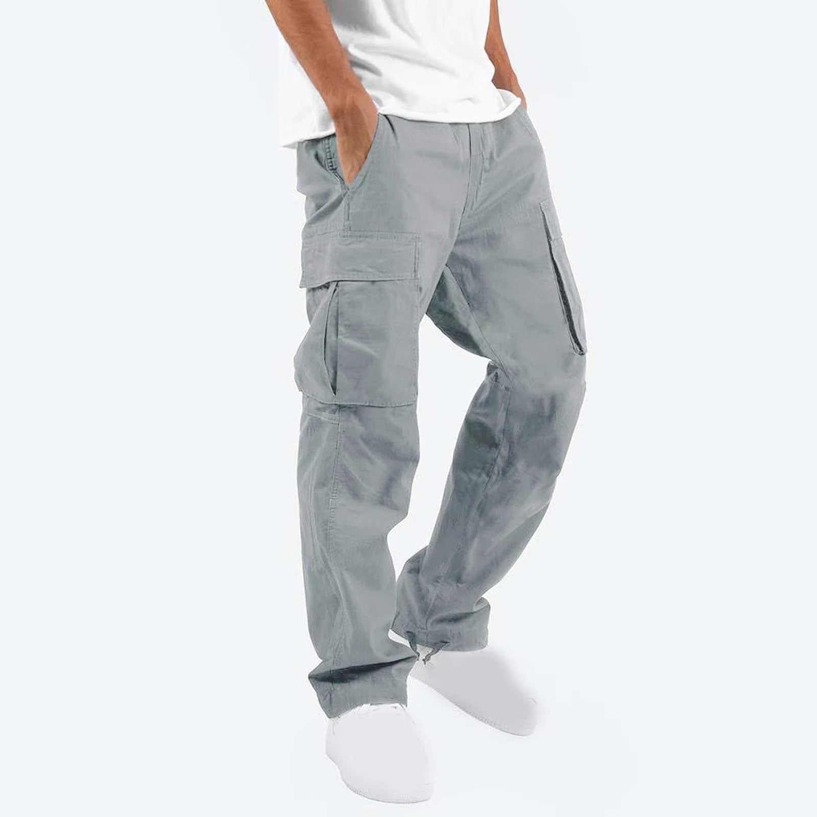 Mens Cargo Sweat Pants Relaxed Fit Baggy Joggers with Zipper Pockets R2667