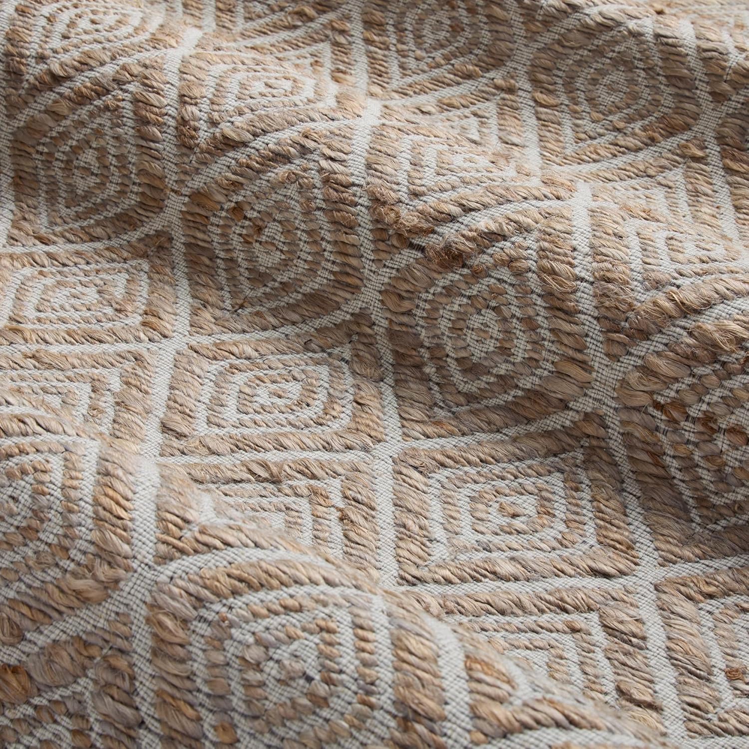 Textured Diamond Hand-Knotted Flatwoven 100% Natural Jute Area Rug, Brown, 6'x9' M469564
