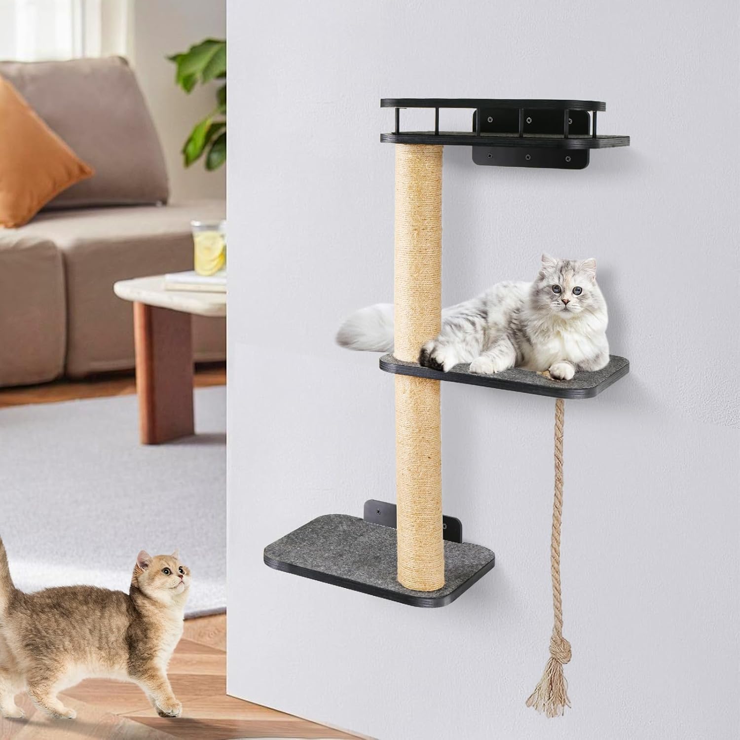 3-Tier Cat Wall Shelves with Scratching Post W627