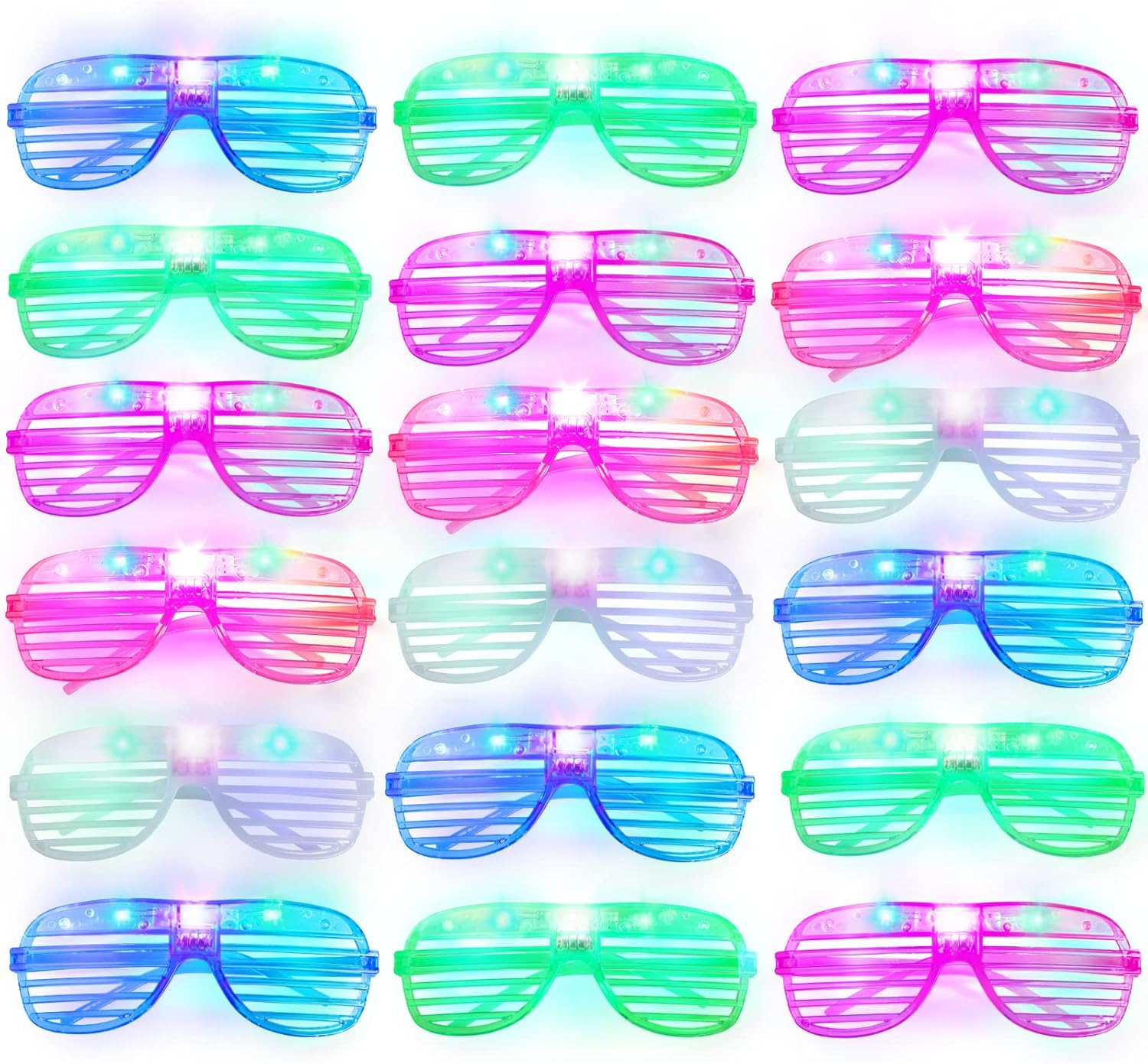15 Pack LED Glow in The Dark Plastic Glasses G815159