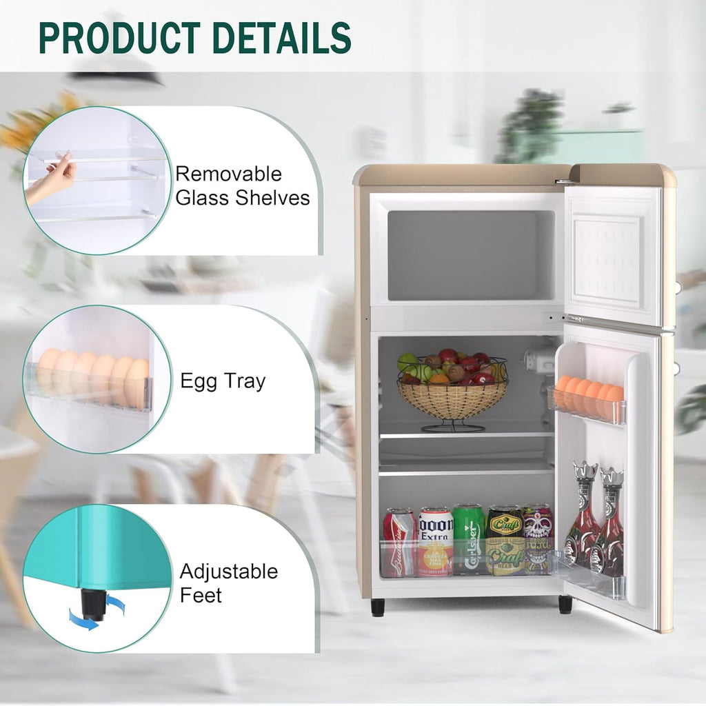 4.1 Cu. Ft. 2-Door Retro Mini Fridge with Freezer (Gold) A372