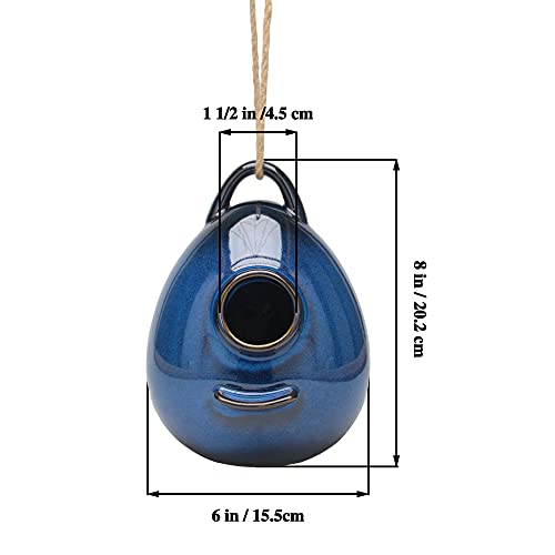 Blue Ceramic Hanging Birdhouse Q69598