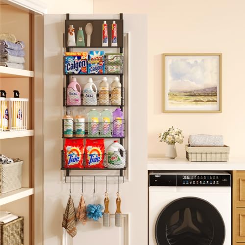 White Over The Door Organizer with PVC Pocket and 4 Metal Baskets R5541