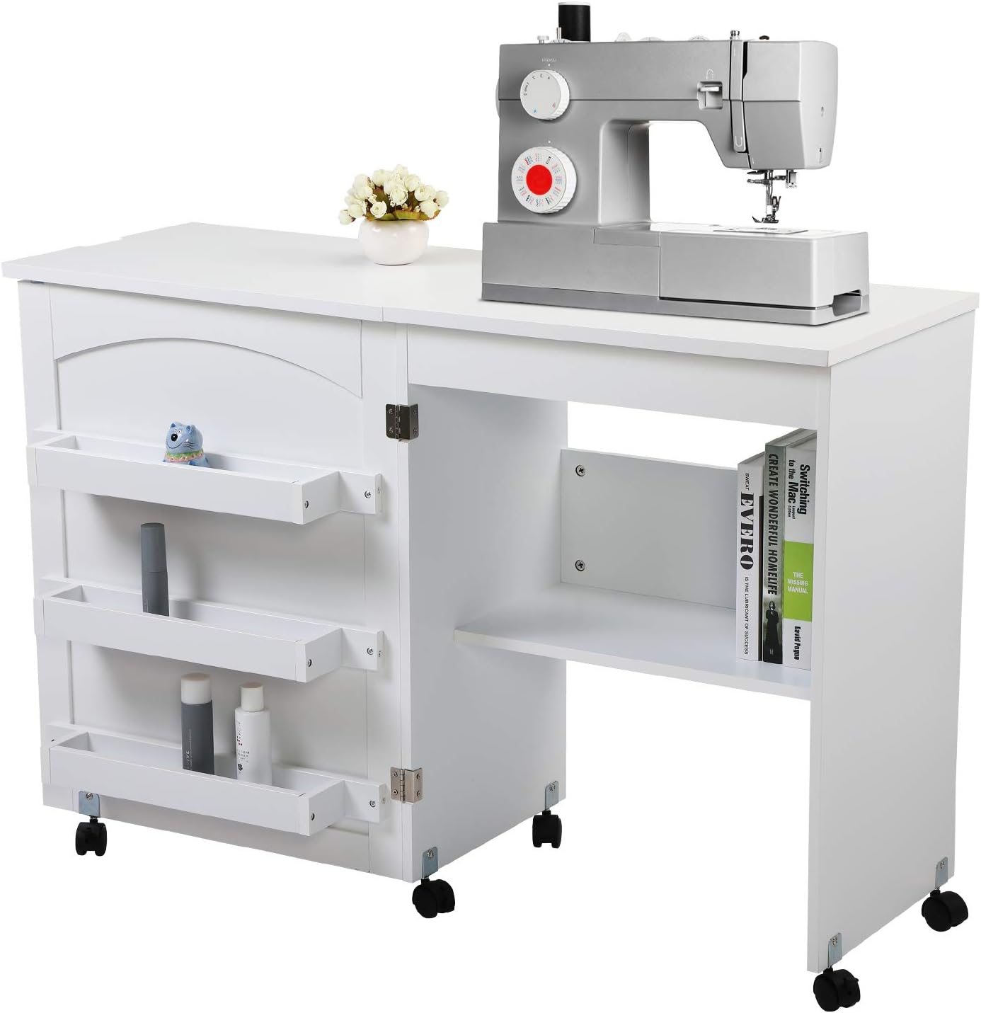 White Foldable Sewing Table with Storage Z76810