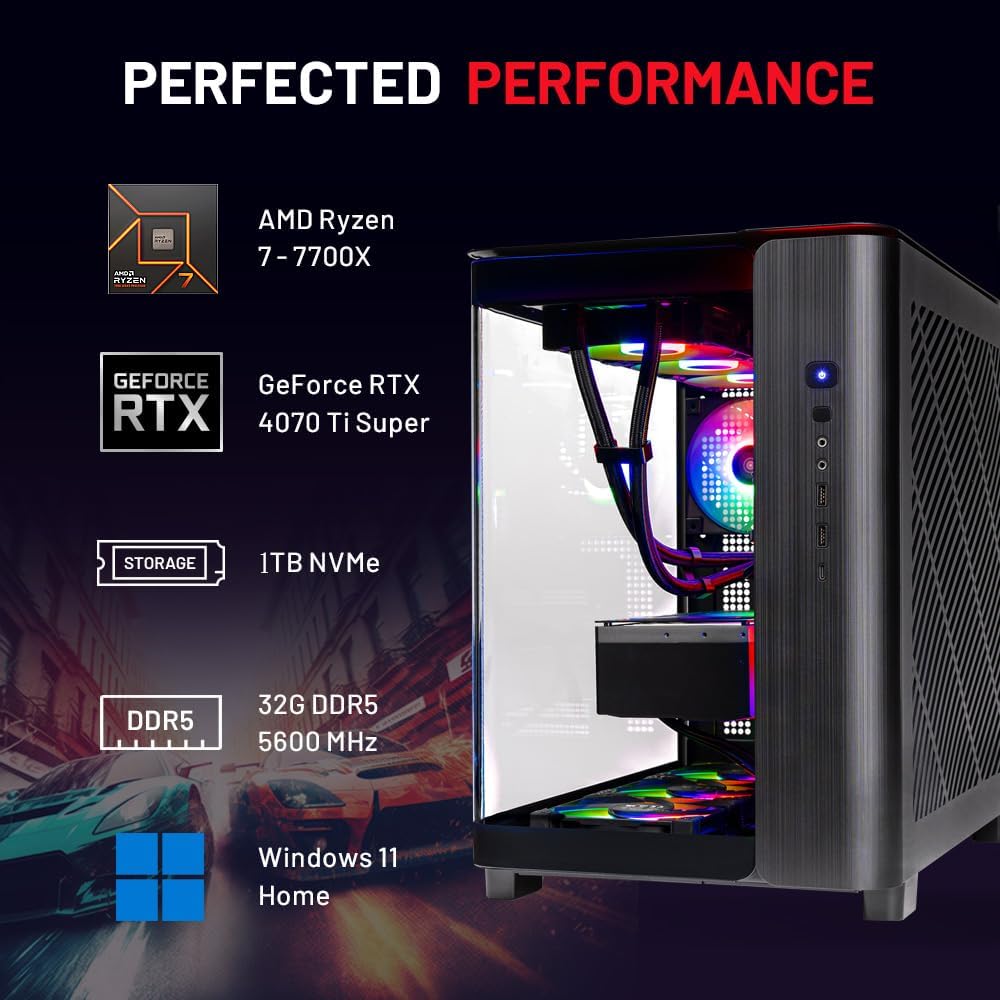 Ryzen 7 7700X RTX 4070 Ti Super 16GB 1TB Gen4 SSD 32GB DDR5 RAM 750W Gold PSU Gaming PC Desktop M266240