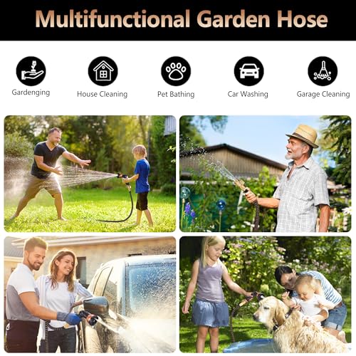 50 ft Expandable Garden Hose with 10 Functions Spray Nozzle, 3/4" Solid Brass Connector P192282