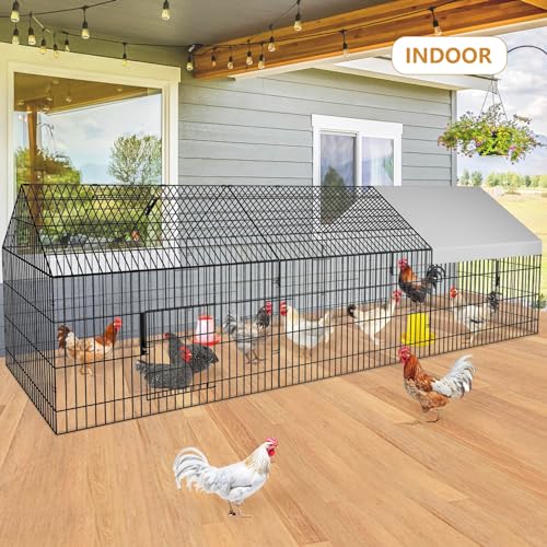 Metal Chicken Coop 87"×40" with Cover Chicken Run Pen Large Portable Chicken Playpen Enclosure J17667