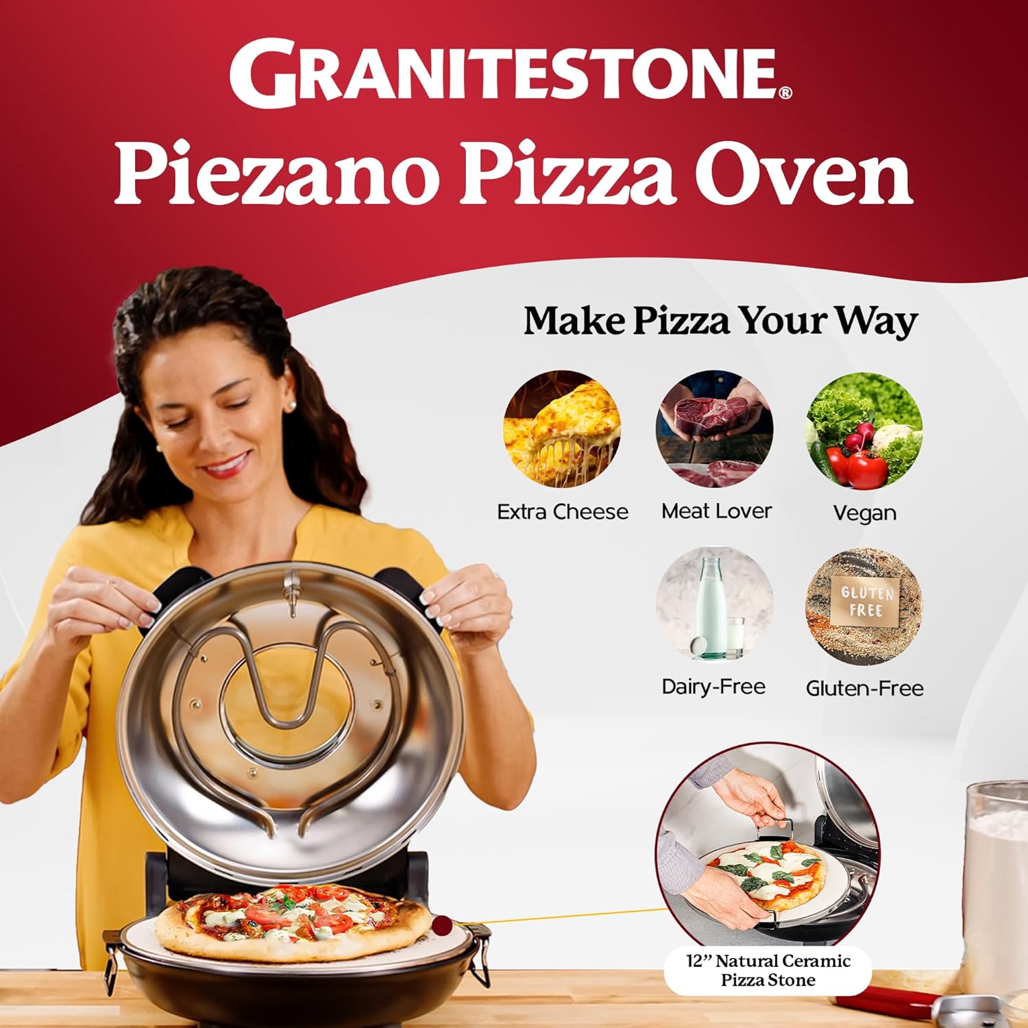 12 Inch Electric Pizza Oven with Pizza Cutter, Pizza Slicer and Serving Tray O604289
