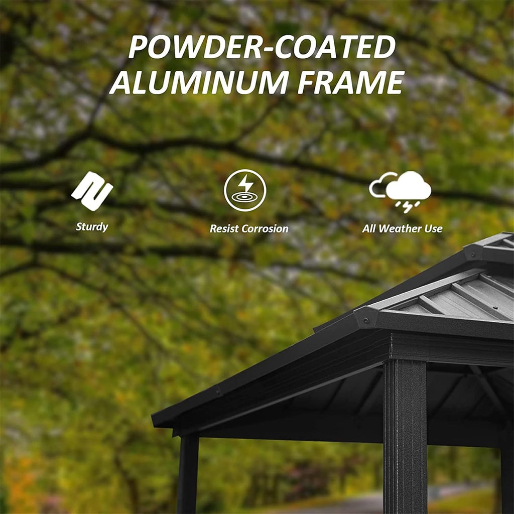 Gray 8x6FT Outdoor Aluminum Hardtop Grill Gazebo with Double Roof W6859