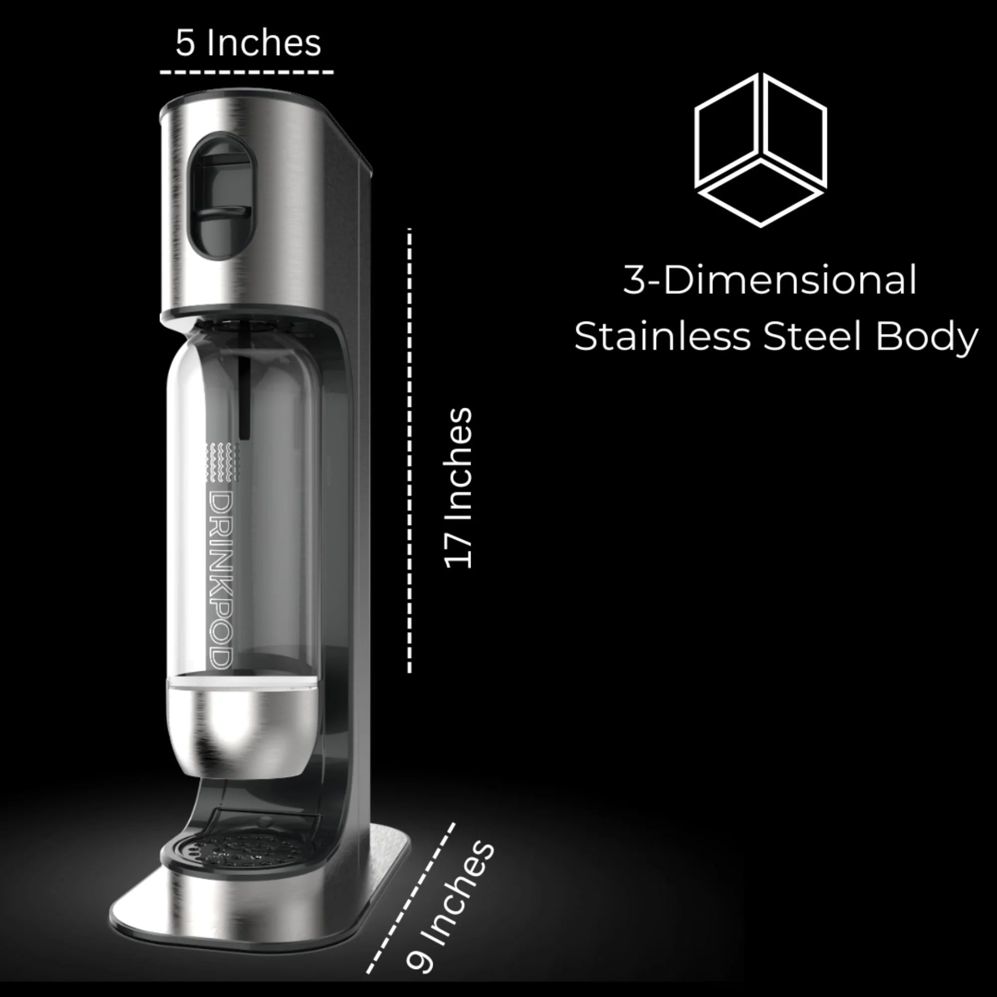 Stainless Steel Sparkling Water Machine with 1 CO2 Cylinder and 3 Bottles C552251