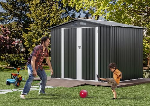 10x8 FT Outdoor Storage Shed Dark Gray Metal F44389
