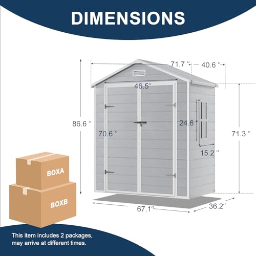 8x6x7 FT Resin Outdoor Storage Shed with Floor, Dove Grey Y6658