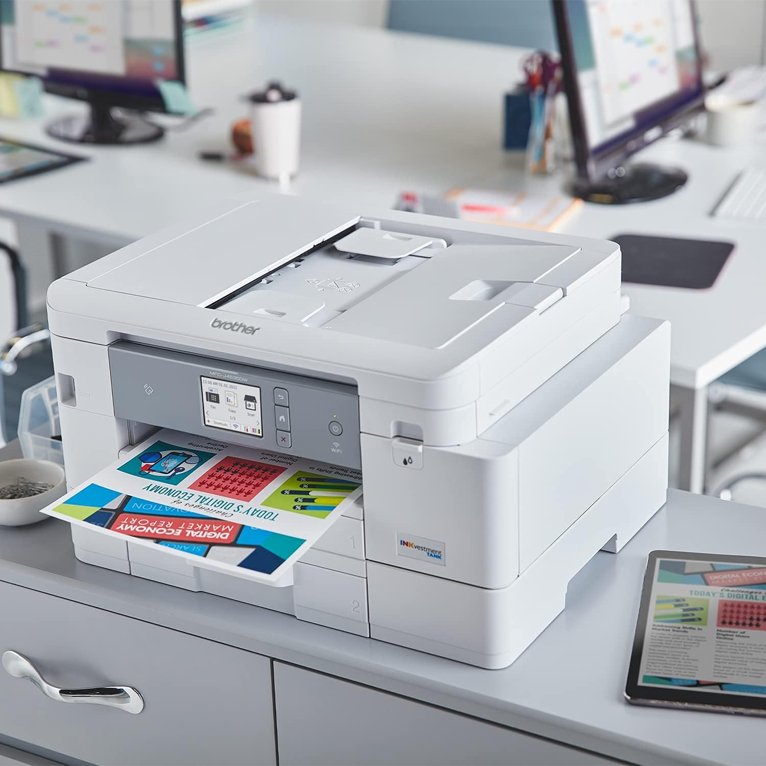 Color Inkjet Printer with NFC, Auto 2-Sided Printing, Print Scan Copy Fax, Wireless, White G883817