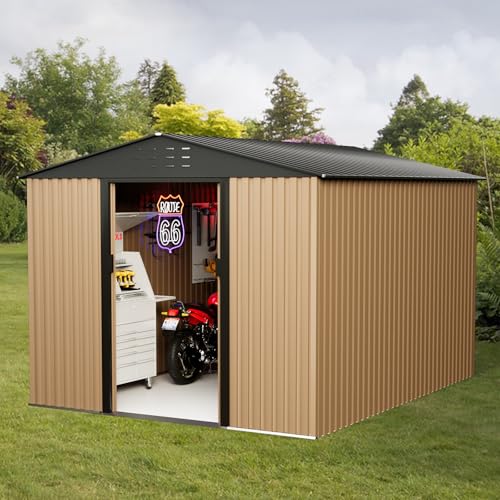 Brown 10FT x 8FT Metal Garden Shed V327955