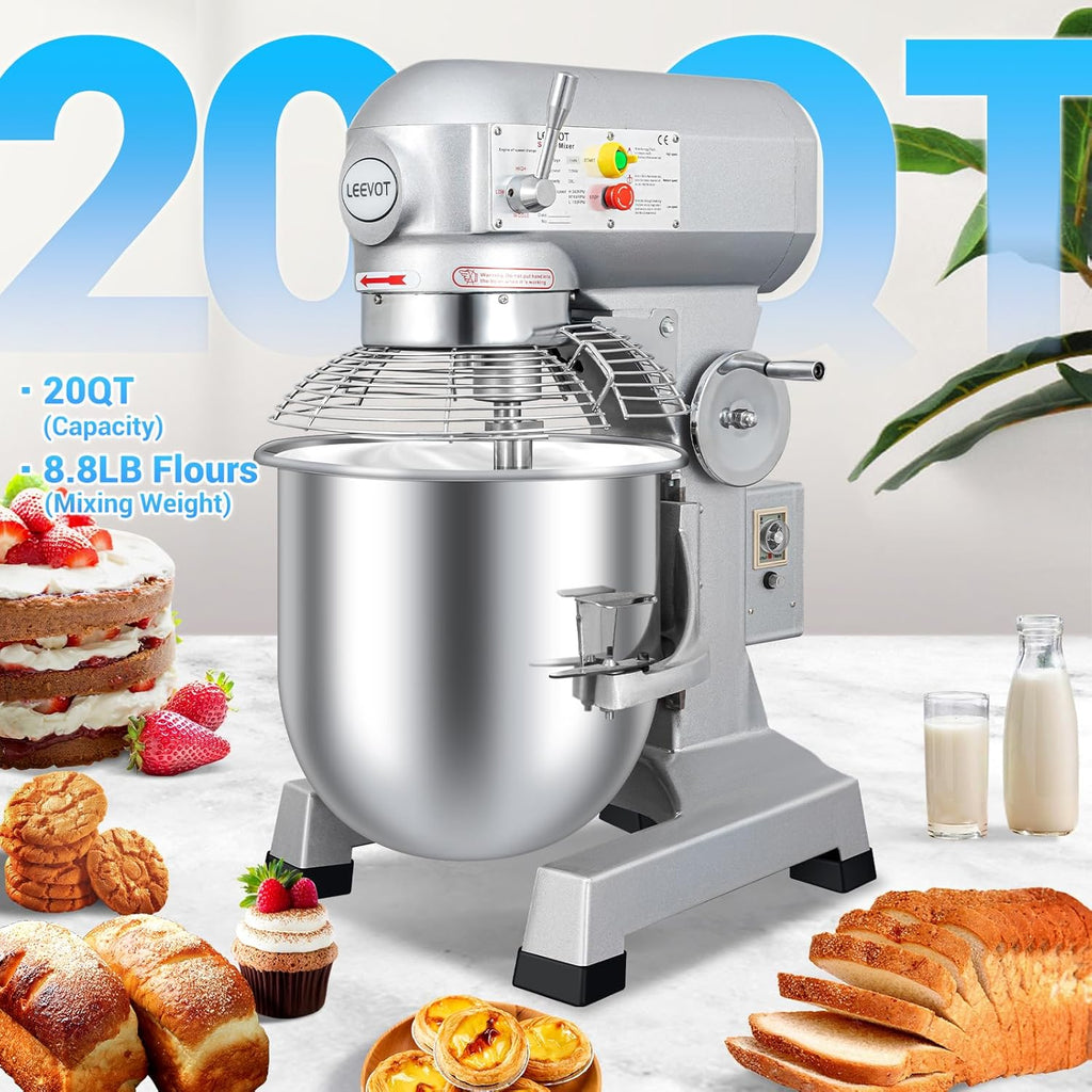 20Qt 1100W Commercial Stand Mixer with Stainless Steel Bowl D349