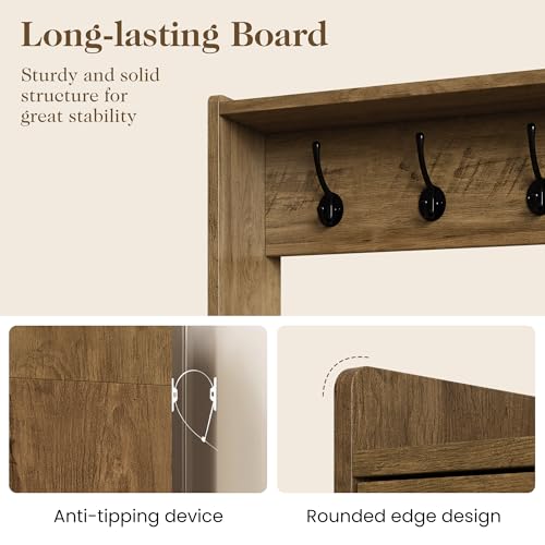 White Wood Hall Tree with Bench and Coat Rack C7381