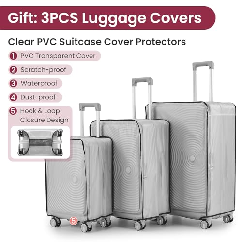 3 Piece Expandable PC Hard Shell Luggage Set with Spinner Wheels H552298