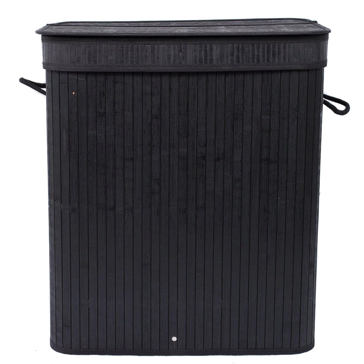 Black Bamboo Double Laundry Hamper with Lid and Cloth Liner N313789