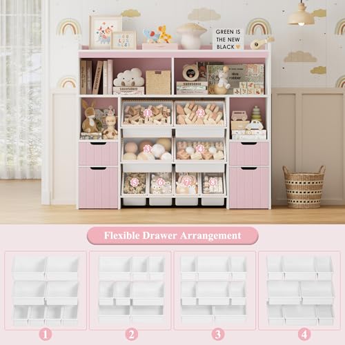 Pink Toy Storage Organizer with Drawers and Removable Bins X714