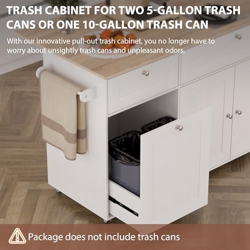 White Rolling Kitchen Island with Drop Leaf and Power Outlet Y441