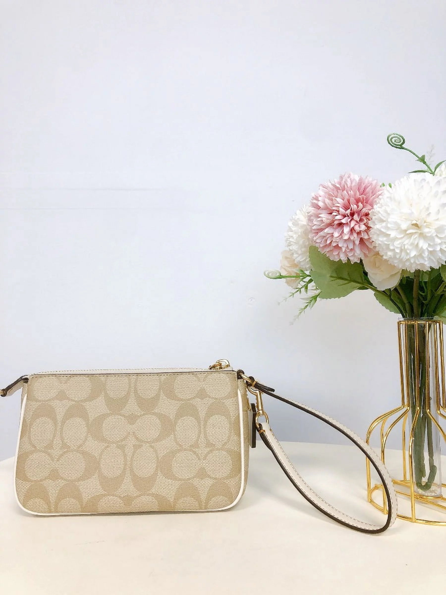 Light Khaki Signature Canvas Floral Applique Bag V170890