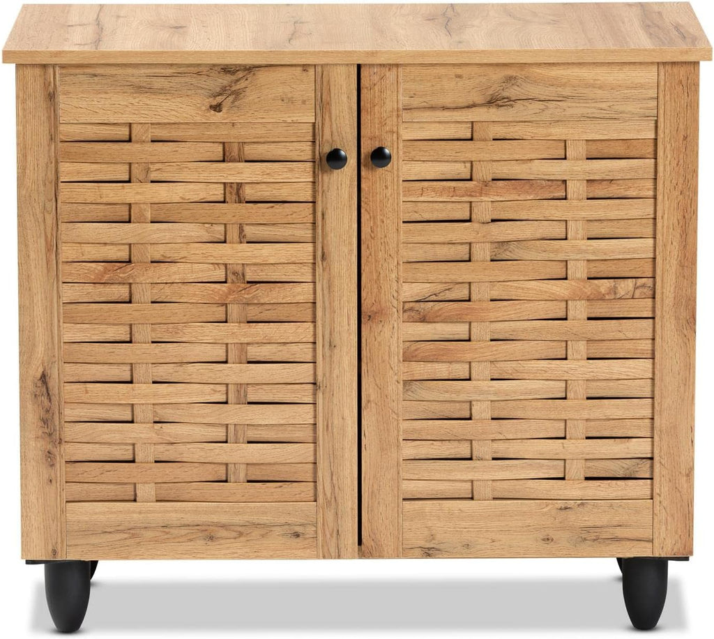 Oak Brown Finished Wood 2-Door Shoe Cabinet Z149