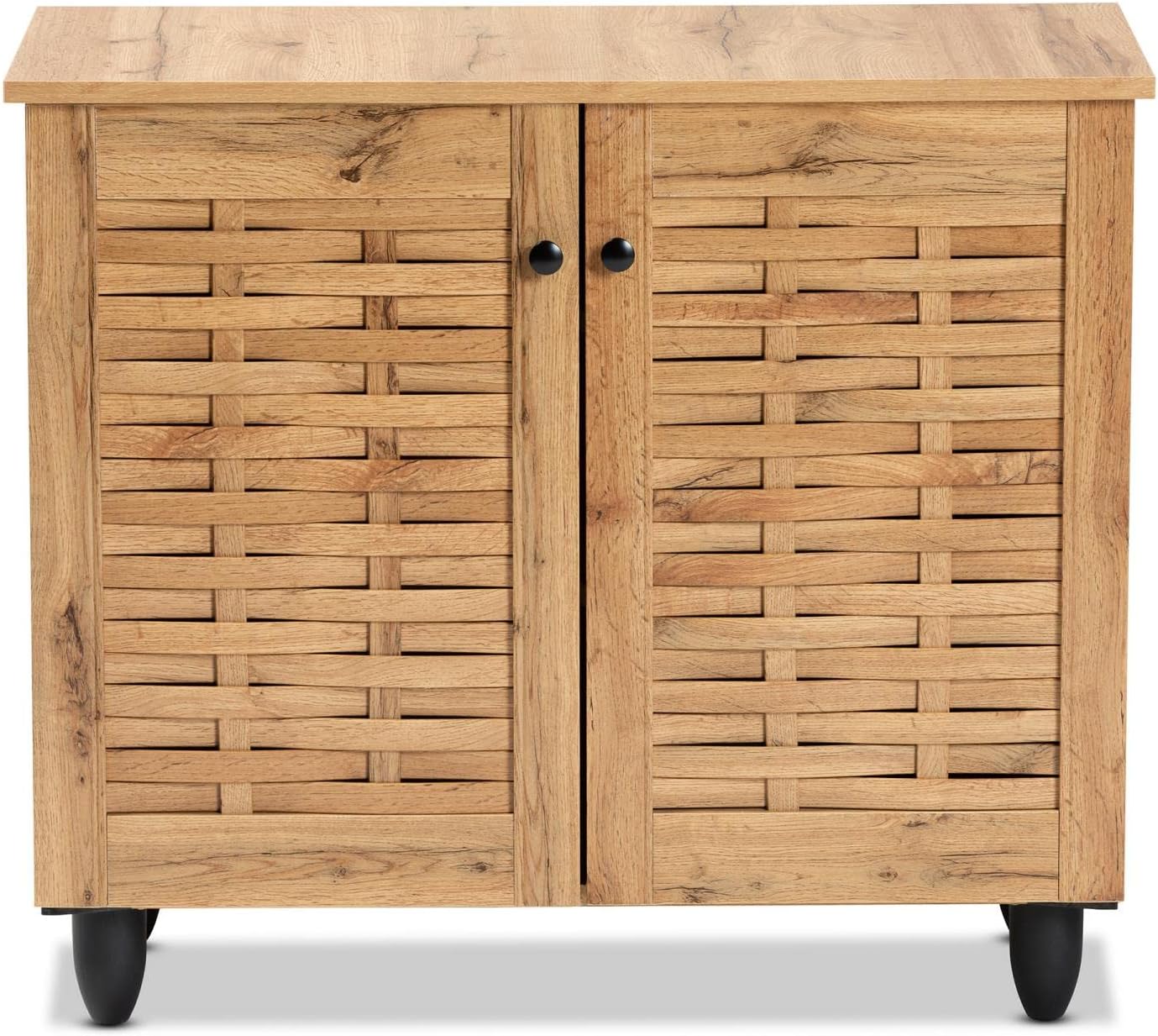 Oak Brown Finished Wood 2-Door Shoe Cabinet Z149