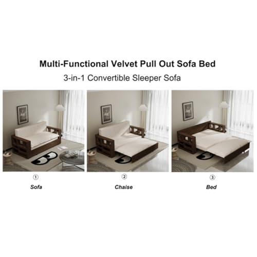 Beige Velvet Convertible Sleeper Sofa Bed V753183