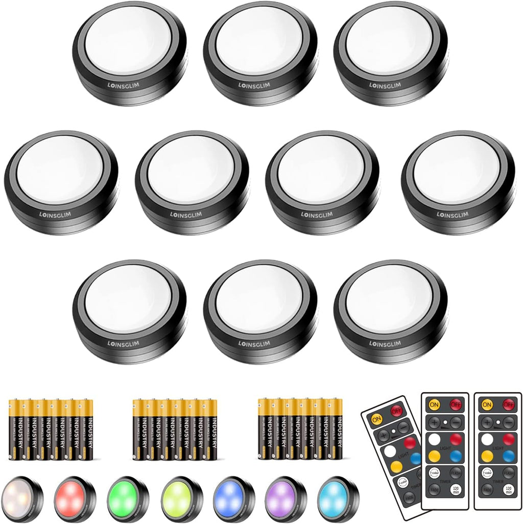 10 Pack 7 Colors Dimmable LED Puck Lights with Remote D512