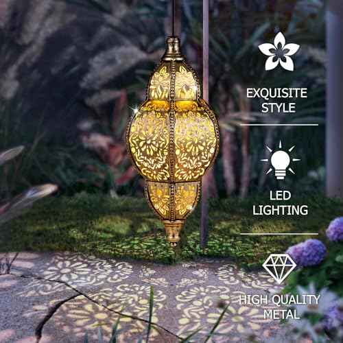 Hanging Solar Lantern Outdoor Decor, Waterproof Metal LED Lanterns W5354