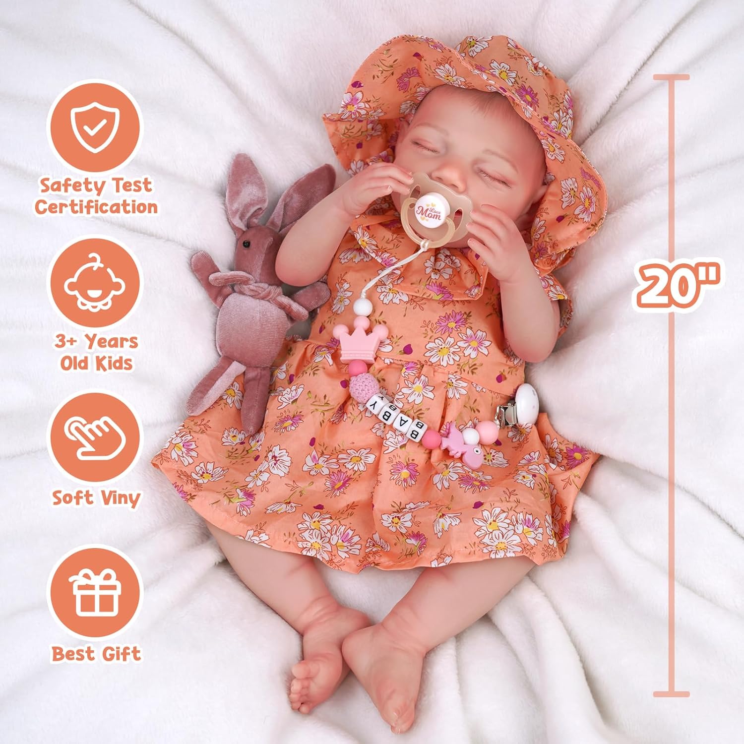 20-Inch Soft Full Vinyl Realistic Newborn Sleeping Baby Girl Doll with Toy Accessories Gift Set G32384