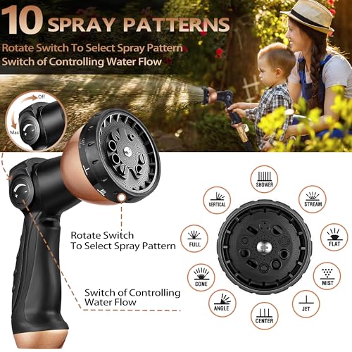 50 ft Expandable Garden Hose with 10 Functions Spray Nozzle, 3/4" Solid Brass Connector P192282