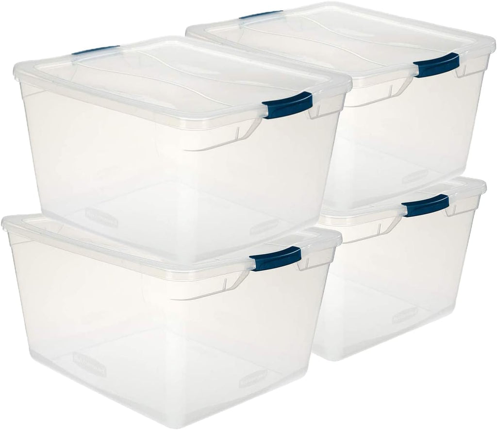 Clear 71 QT Pack of 4 Stackable Large Storage Containers with Latching Clear Lids G30462