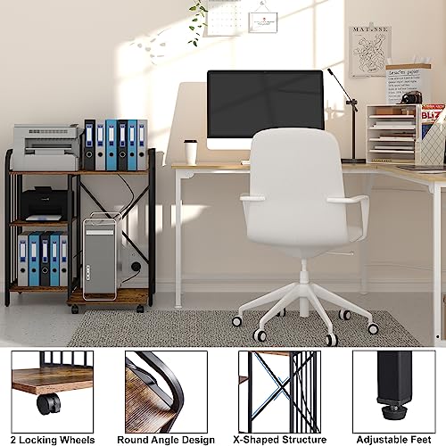 Brown 3-Tier Printer Stand with Wheels Q384642