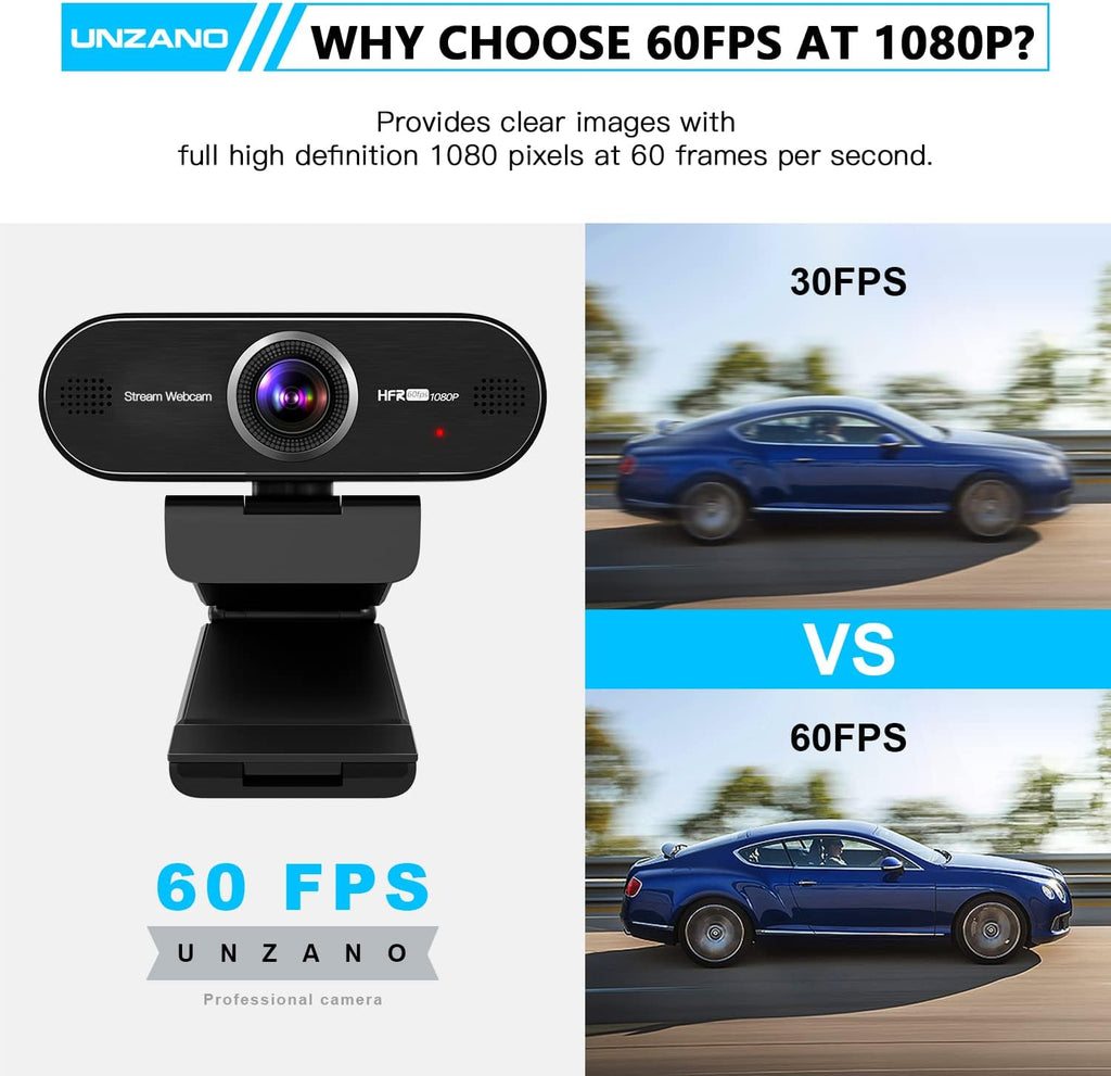 1080P 60FPS Webcam with Microphone, Auto-Focus 80° Wide Angle Built-in Dual Noise Reduction Mics B45833