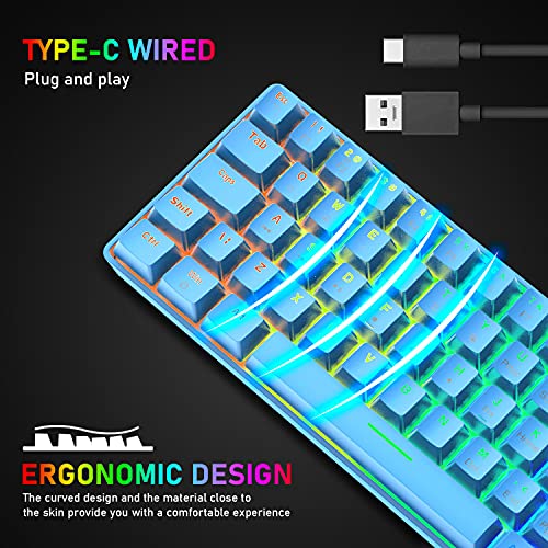 60% Wired Mechanical Gaming Keyboard and Mouse Combo, Ultra-Compact Mini 62 Keys Type C Chroma 20 RGB Backlit Effects, 6400 DPI Lightweight Gaming Mouse with Honeycomb Shell R490