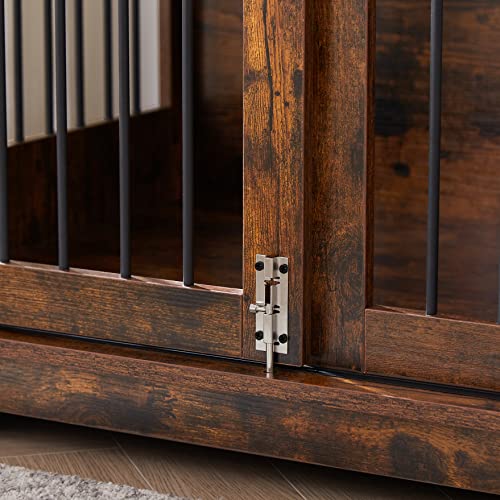 Brown Wood Dog Crate Furniture with Sliding Barn Door F511