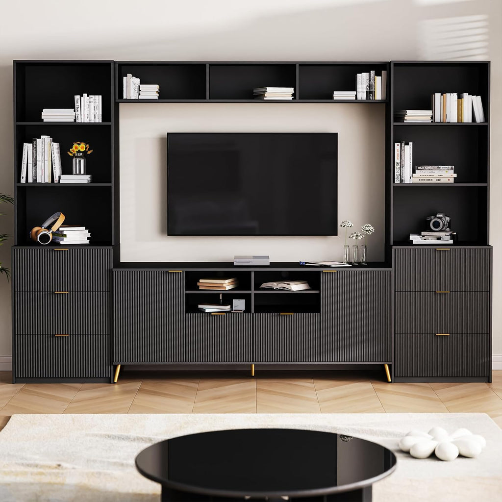 Black 4-Piece TV Stand with 13 Shelves, 8 Drawers and 2 Cabinets P58347