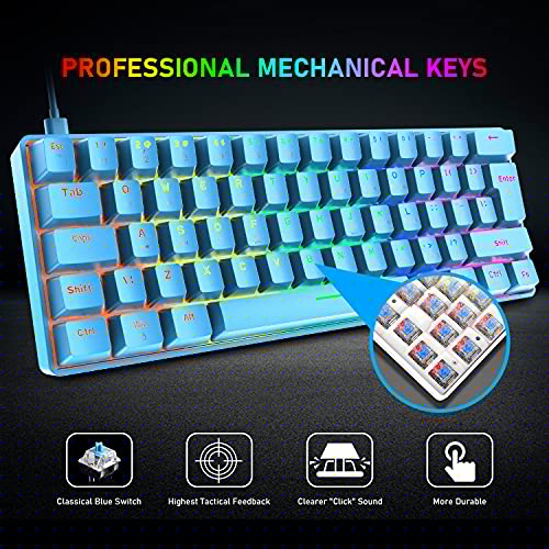 60% Wired Mechanical Gaming Keyboard and Mouse Combo, Ultra-Compact Mini 62 Keys Type C Chroma 20 RGB Backlit Effects, 6400 DPI Lightweight Gaming Mouse with Honeycomb Shell R490
