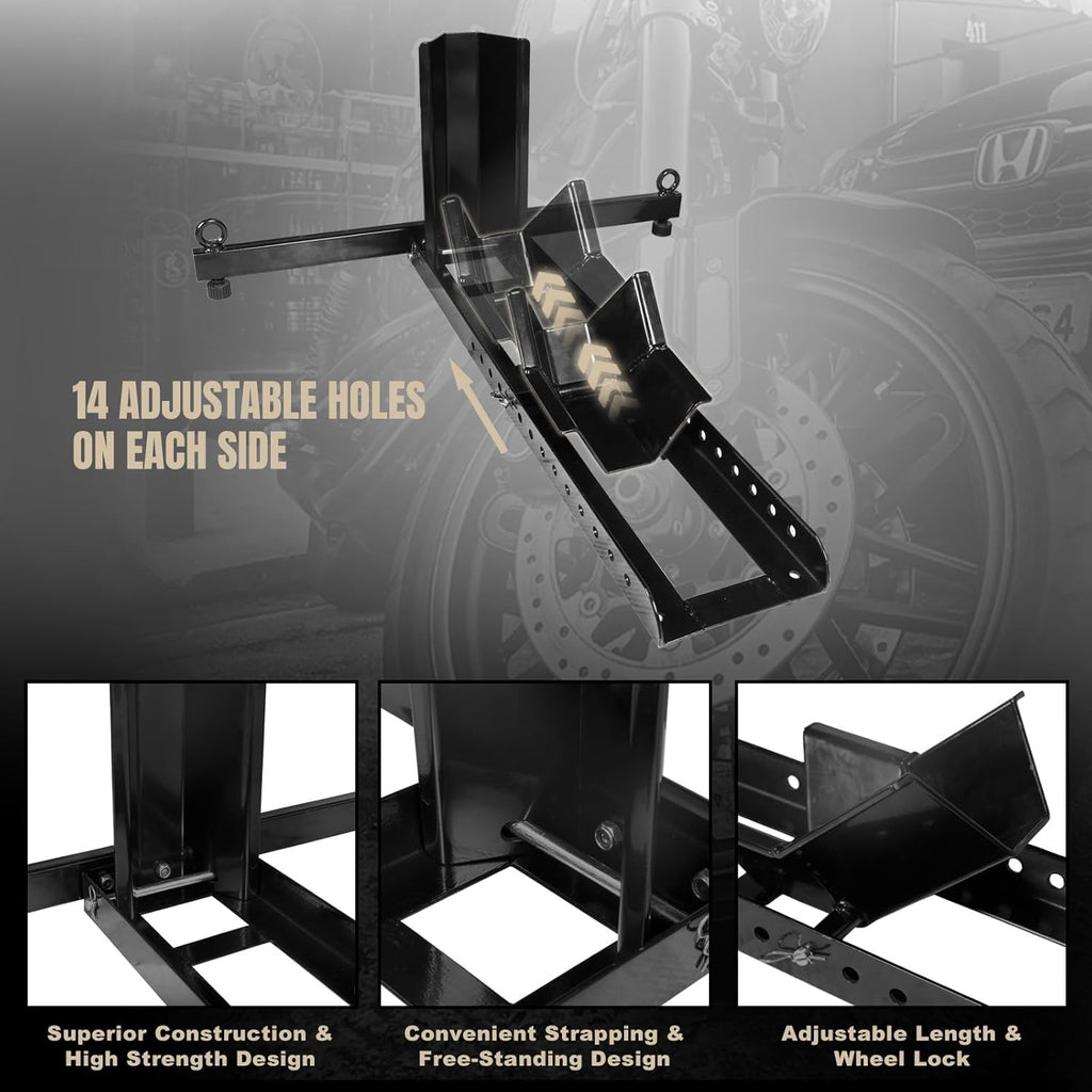 Adjustable Heavy-Duty Steel Motorcycle Wheel Chock for 16"-25" Motorcycles V232967