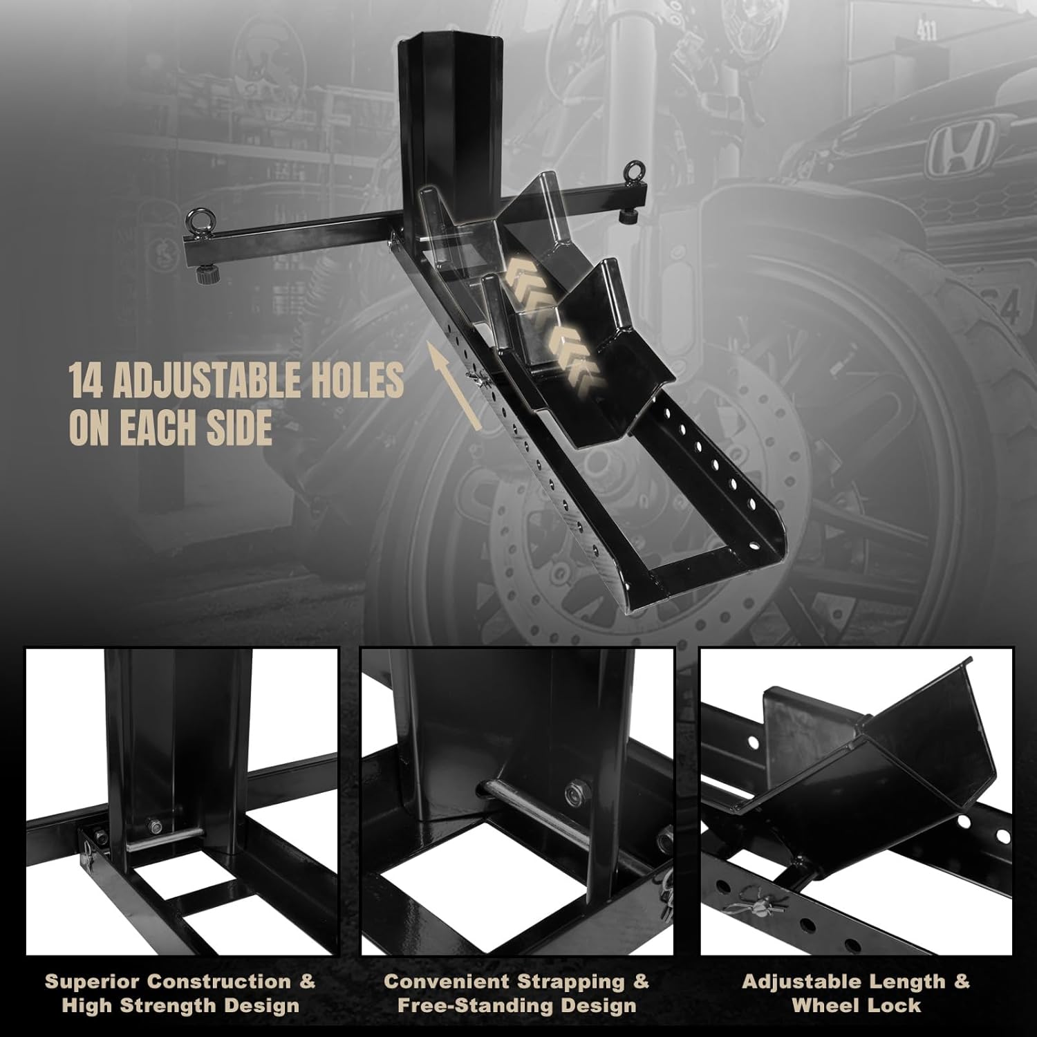 Adjustable Heavy-Duty Steel Motorcycle Wheel Chock for 16"-25" Motorcycles V232967