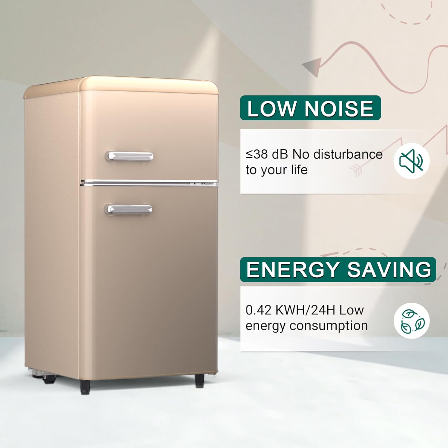 4.1 Cu. Ft. 2-Door Retro Mini Fridge with Freezer (Gold) A372