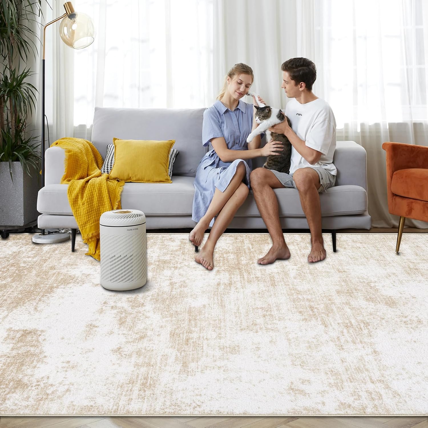 Beige 8x10 Washable Area Rug C111473