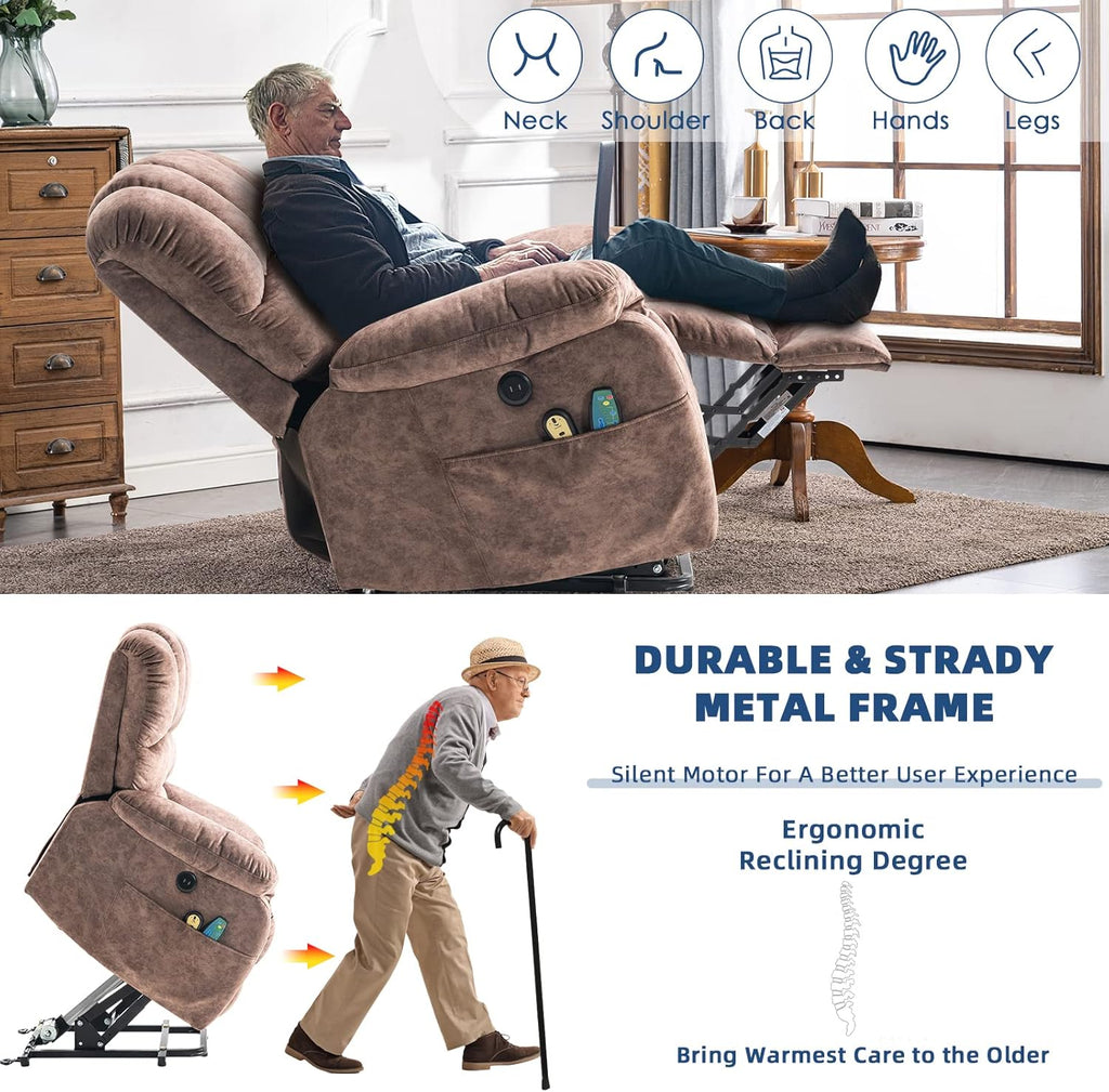 Large Electric Power Lift Recliner Chair, Heated Massage Motorized Reclining Sofa, Brown K129