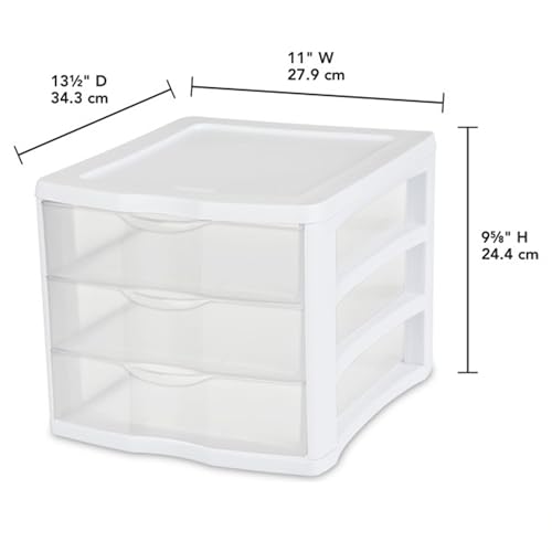 4-Pack 3 Drawer Plastic Desktop Organizer with Clear Drawers, White Frame J958