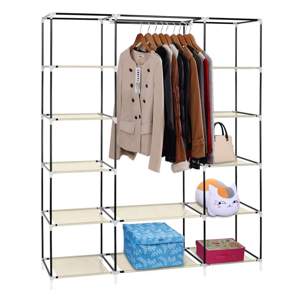 69" Portable Heavy Duty Clothes Closet Wardrobe Storage Organizer V9456