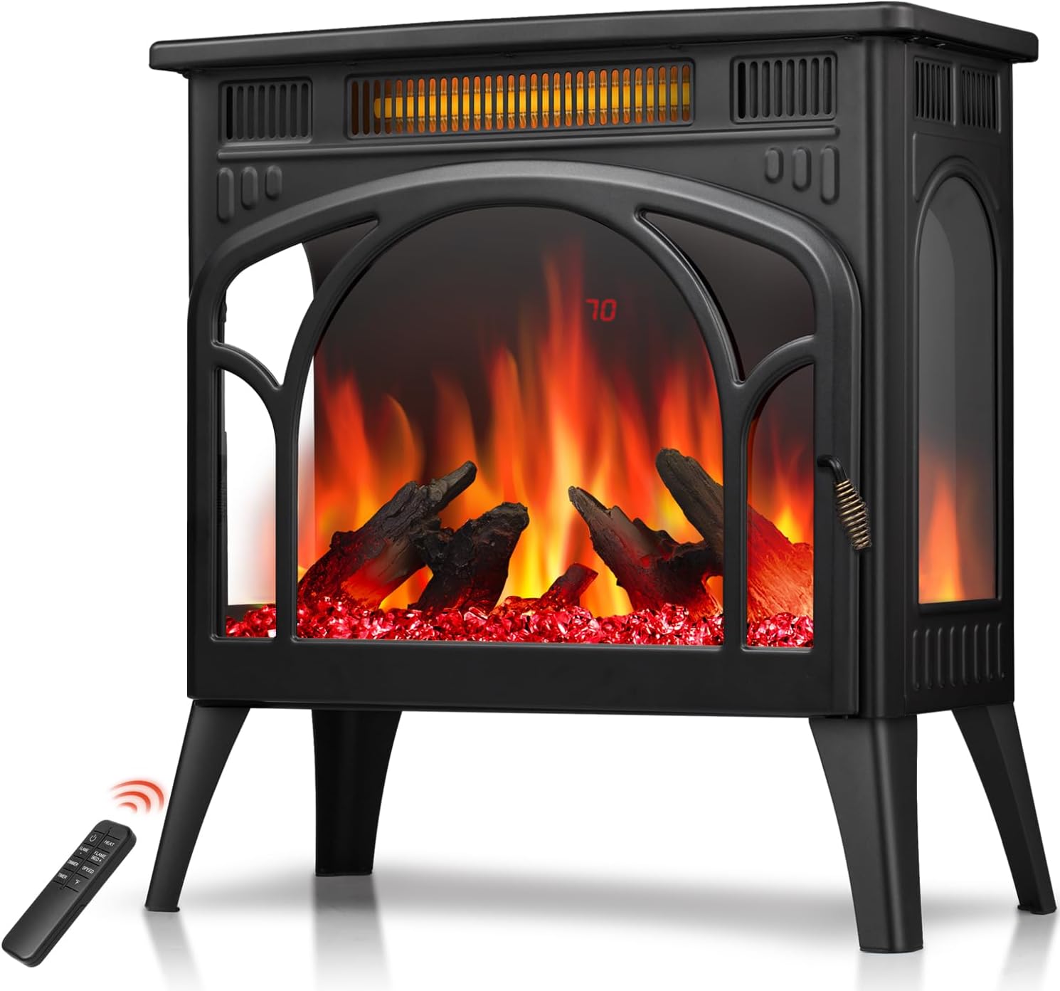 25" Freestanding Electric Fireplace Heater with 12 Flame Color Y15866