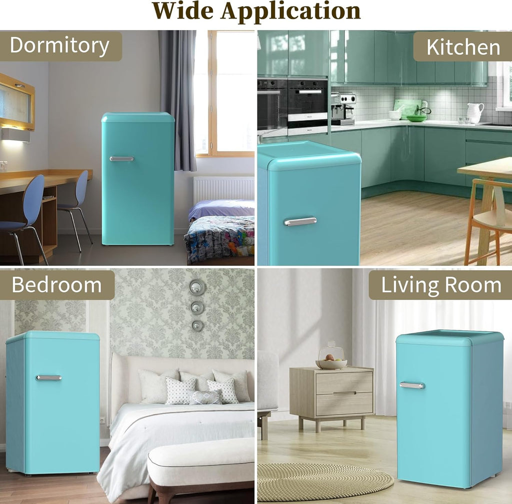 Retro Mini Fridge with Freezer 3.6 Cu.Ft. Single Door Blue I946