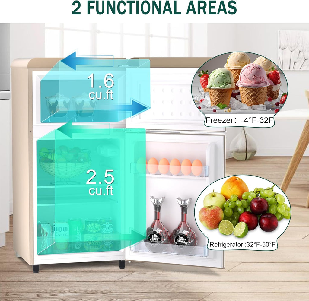 4.1 Cu. Ft. 2-Door Retro Mini Fridge with Freezer (Gold) A372